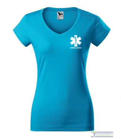Women's V-neck slim-fit T-shirt turquoise 