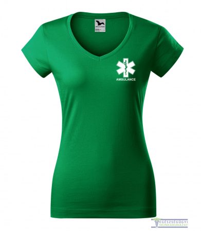 Women's V-neck slim-fit T-shirt grass green