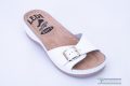 Women's leather slippers with white buckle