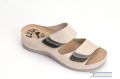 Women's leather slippers beige velcro with grey stripes