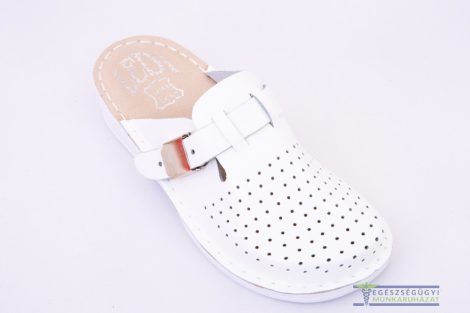 Men's leather medicine clog with white buckle