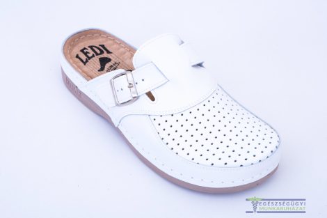 Men's leather clogs with white buckle 